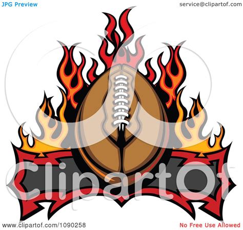 Clipart American Football Over A Banner And Flames Royalty Free