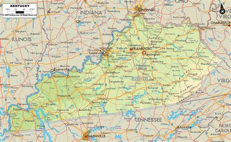 Physical Map Of Kentucky Ezilon Maps