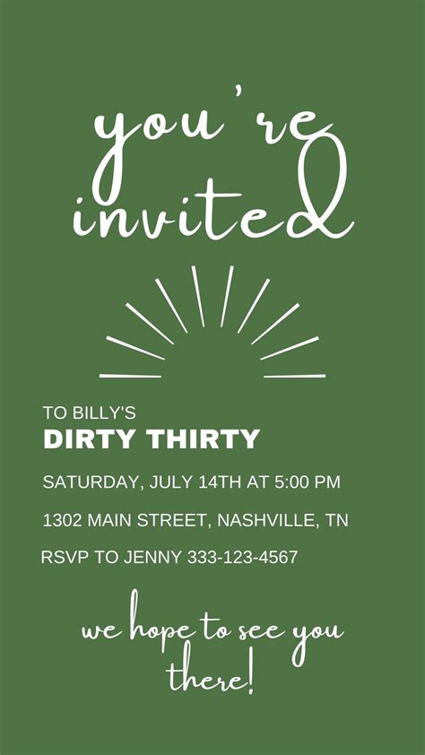 Dirty Thirty Invitation Digital 30th Birthday Evite Birthday Text