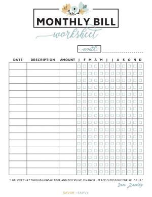 Bill Pay Worksheets