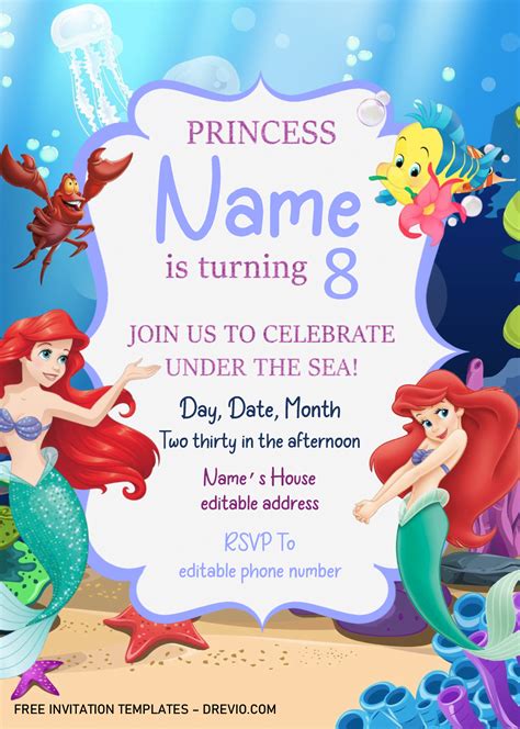 Little Mermaid Birthday Invitation Templates Editable Docx
