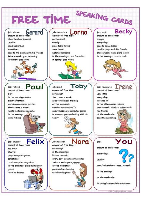 Check spelling or type a new query. Free Time Speaking Cards | Educacion ingles, Expresiones en ingles, Taller de ingles
