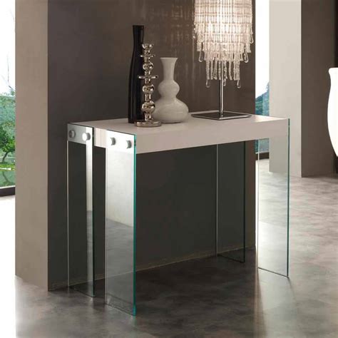 Modern extendable console Miss, with tempered glass legs
