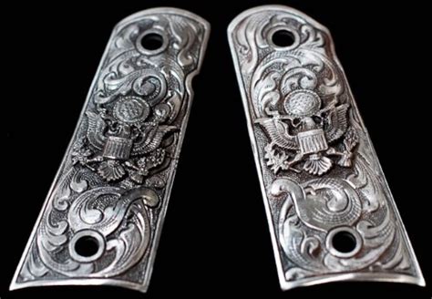 Pewter 1911 Gun Grips American Eagle Floral Scroll Engraved Design Buy
