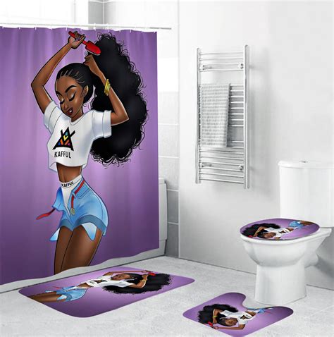Afro African Sweets Sexy Black Girls Magic Bath Rugs Shower Curtain Set