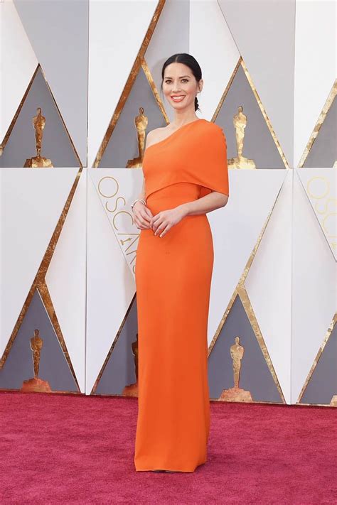 Olivia Munn Elegant One Shoulder Orange Evening Dress Oscars 2016 Red