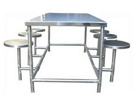Md Mirror Finish Stainless Steel Dining Table With Stool For Hotel At