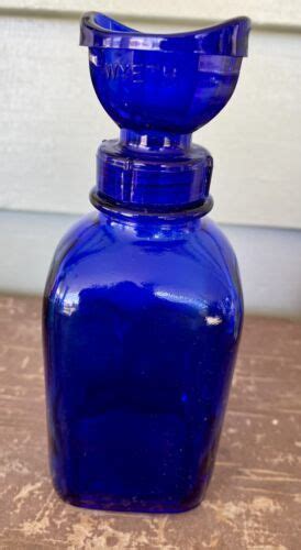 Vintage Wyeth Collyrium Eye Wash Cobalt Blue Glass Bottle And Glass Eye Wash Cup 4668055146