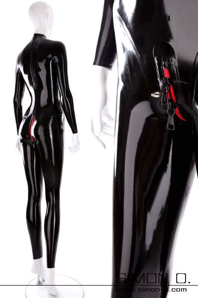 latex bondage catsuit in schwarz mit absperrbarem zipp