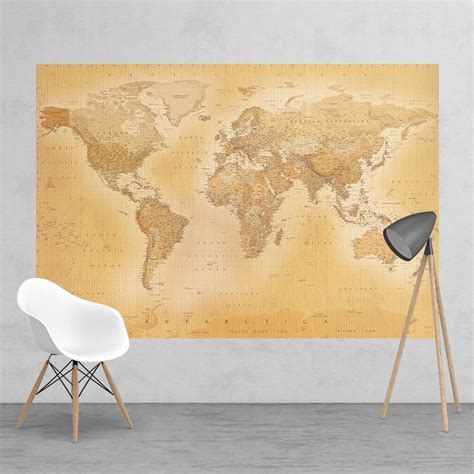 World Map Retro Wall Mural With Images Map Murals World Map Mural Images