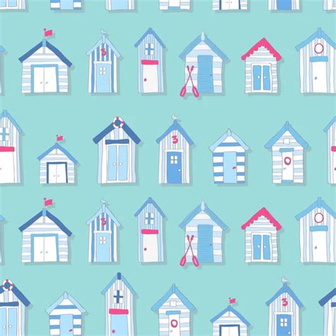 Hand Drawn Beach Huts In A Seamless Pattern Stock Vector Image By