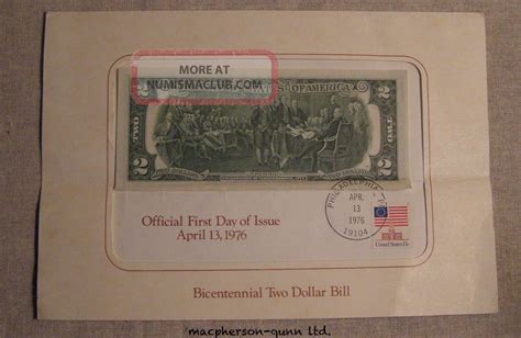 Official First Day Of Issue Bicentennial Two Dollar Bill April 13 1976