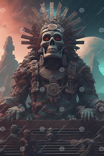 Mictlantecuhtli The Ancient Aztec God Of The Underworld Above A Pile Of Corpses Fantasy