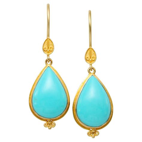 Georgian Turquoise Set Gold Drop Earrings At Stdibs