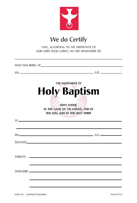 Printable Baptism Certificates Church