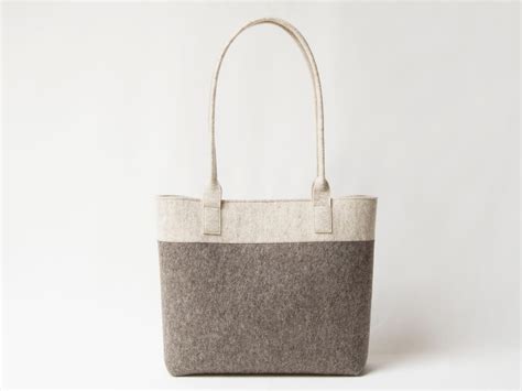 Wool Felt Tote Bag Oatmeal And Grey Made In Italy