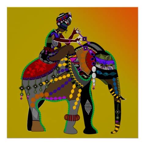 African Tribal Art Woman Riding An Elephant Poster Zazzle