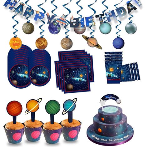Blast off into new building adventures with this spinning space gears set that includes bases then add some of these star ceiling decorations. Outer Space Party Decor Solar System Tableware Tablecover ...