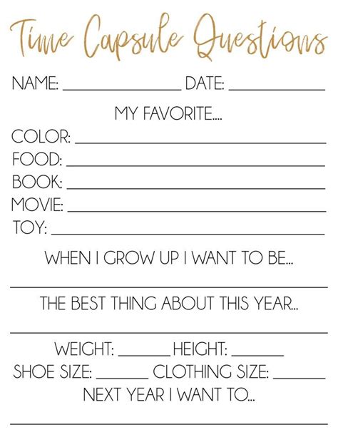 This New Years Time Capsule Printable Questionnaire For Kids Is Such A