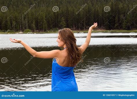Woman Enjoying A Day At A Lake Stock Image Image Of Pristine Space