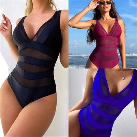 Buy Quality Splicing Mesh Black Sexy One Piece Swimsuit From Reliable