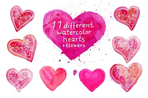 Watercolor Hearts Set Illustrations Creative Market