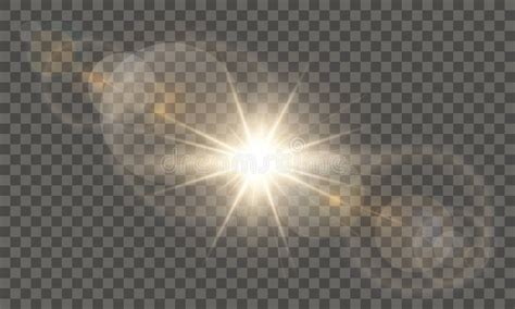 Sunlight Lens Flare Light Effect With Warm Golden Sunrays Stock Vector