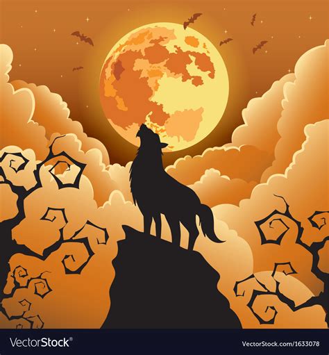 Silhouette Wolf Howling At Moon Royalty Free Vector Image