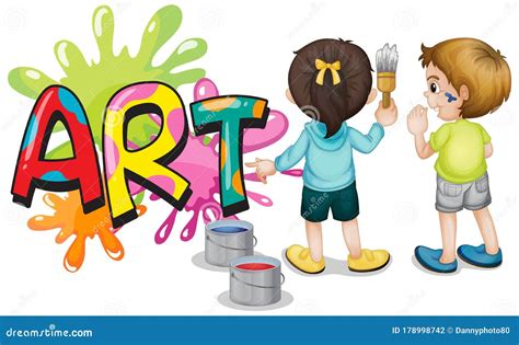 Font Design For Word Art With Two Kids Painting On Wall Stock Vector