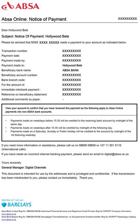 Proof of payment letter source: Hollywoodbets Sports Blog: ABSA - Download Proof of Payment