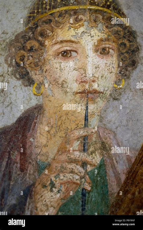 Painting Of Sappho On A Young Roman Woman Writing Tablet From Pompeii