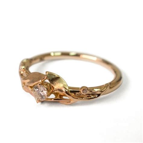 Leaves Engagement Ring 18k Rose Gold And Diamond Engagement Ring
