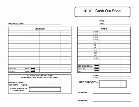 Blank Free Printable Cash Drawer Count Sheet