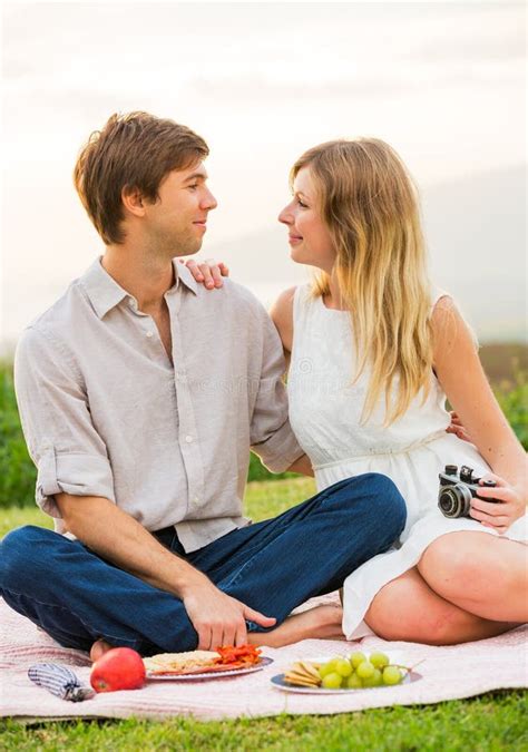 Attractive Couple On Romantic Afternoon Picnic Stock Photo Image Of