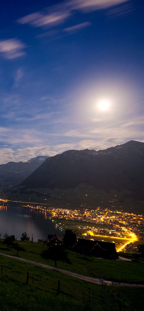 Lake Lucerne 4k Wallpaper Switzerland Moon Light Landscape Night