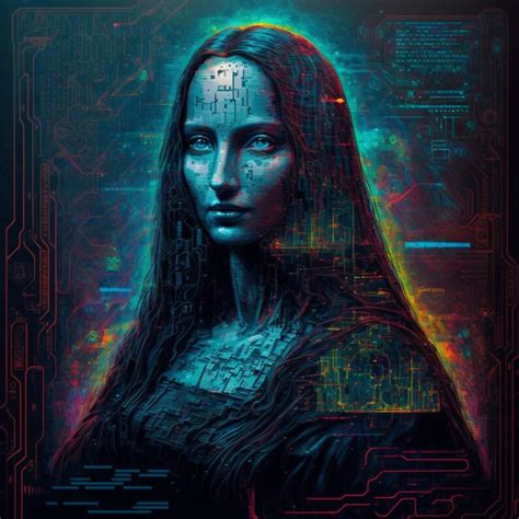 Cyberpunk Mona Lisa Collection Digital Art Print Ai Generated Wall