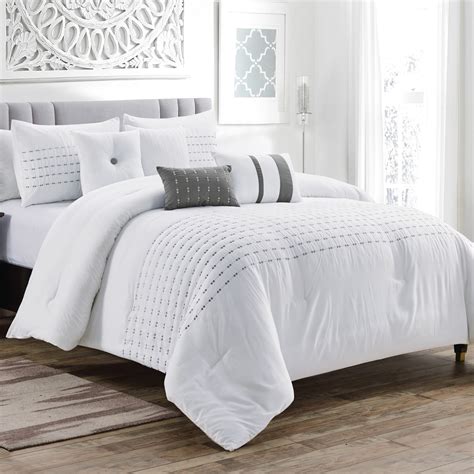 Unique Home Myla 7 Piece Collection Bed Comforter Set Solid Stripe