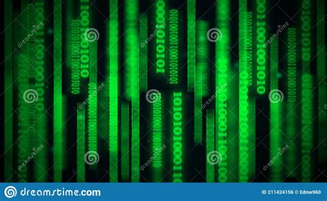 Moving Binary Code Lines In Dark Green Background Shining Codes With