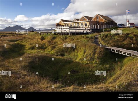 Wooden Huts And Church Moedrudalur Highland Iceland Europe Stock