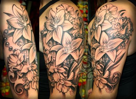 Sleeve tattoo designs for women can also involve a lot of artwork， like flowers, quotes, angels, dreamcatchers, lace, dandelion and watercolor ink. 38 Lily Flower Tattoo Designs - Pretty Designs