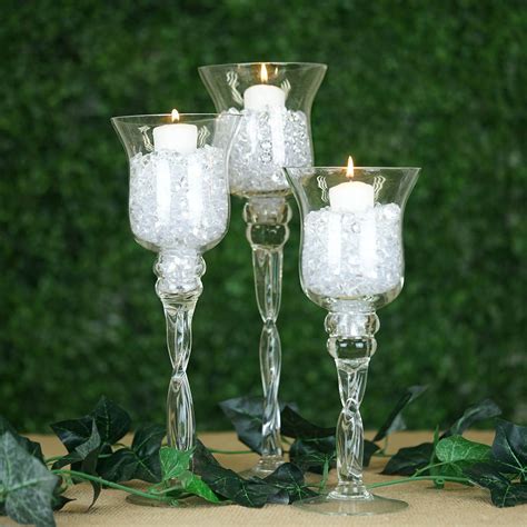 Set Of 3 Hurricane Long Stem Glass Vase Candle Holder Set 1214