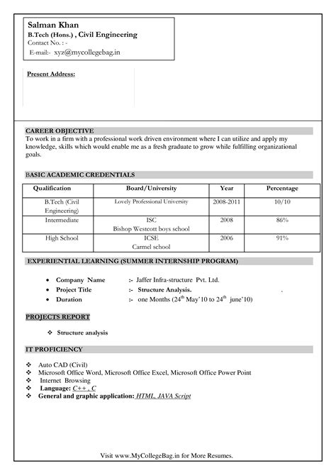 Civil engineer resume example ✓ complete guide ✓ create a perfect resume in 5 minutes using our resume examples & templates. Engineering Fresher Resume Format | Templates at ...