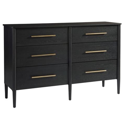 Painted solid wood (pine) with mdf backer and drawer bottoms, and painted antique gold metal hardware. Langley Black Wooden 6 Drawer Dresser 60" | Universal ...
