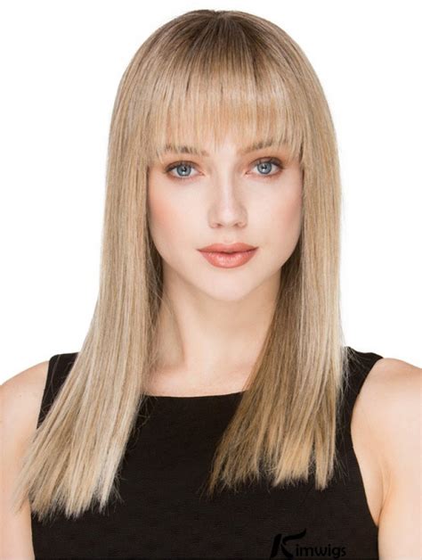 Blonde Long Human Hair Monofilament Wigs Wigs With Bangs For Women