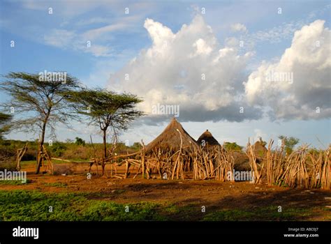 Aboriginal Hamar Village In The Savannah Near Turmi Ethiopia Stock