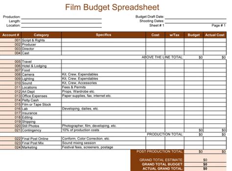 This file will give you an idea of what your budget should look like, enabling to plan accordingly so that you remain on track. Film Budget Template for Excel® - 5+ Spreadsheets