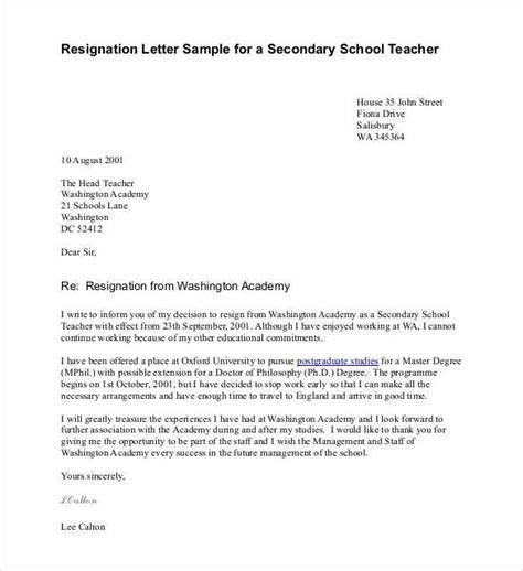 Free 16 School Resignation Letter Samples And Templates In Pdf Ms Word