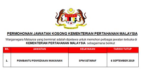 Eksekutif hasil kanan i (teknologi maklumat). Permohonan Jawatan Kosong Kementerian Pertahanan Malaysia ...