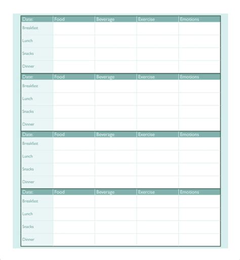 Free printable food journal from part 3: 8+ Food Journal Templates | Sample Templates