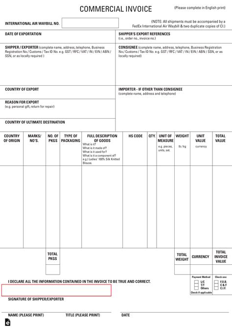 Free International Commercial Invoice Templates Pdf Eforms